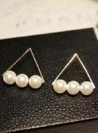 Romwe White Pearl Triangle Earrings