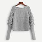 Romwe Leg-0f-mutton Sleeve Solid Sweater
