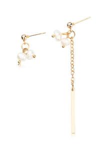 Romwe Faux Pearl & Bar Detail Drop Earrings