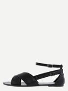 Romwe Metallic Faux Leather Crisscross Sandals - Black