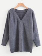 Romwe Faux Pearl Detail V Neckline Jumper