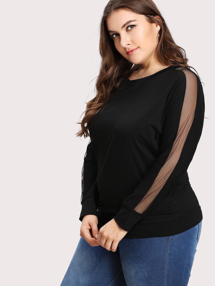 Romwe Mesh Panel Pullover