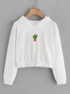 Romwe Cactus Embroidered Patch Hoodie