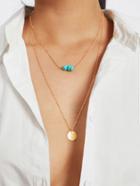 Romwe Sequin & Turquoise Pendant Layered Chain Necklace