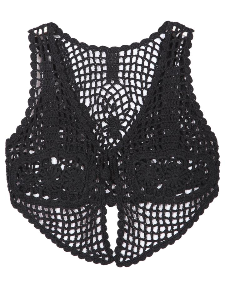 Romwe Hollow Crop Black Tank Top