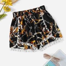 Romwe Chain Print Elastic Waist Shorts