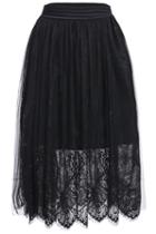 Romwe Lace Sheer Mesh Black Skirt