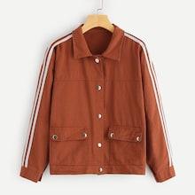 Romwe Denim Single Breasted Striped Sleeve Jacket