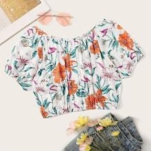 Romwe Floral Print Button Front Blouse