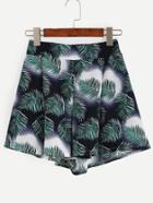 Romwe Multicolor Tropical Print Elastic Waist Beach Shorts