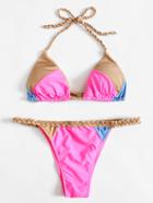 Romwe Patchwork Braided Bikini Set