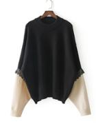 Romwe Lace Insert Contrast Batwing Sleeve Sweater