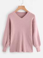 Romwe V Neckline Drop Shoulder Ribbed Sweater