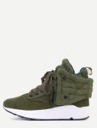 Romwe Green Lace Up Quilted Back High Top Sneakers