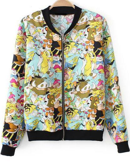 Romwe Cartoon Animal Print Crop Jacket