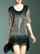 Romwe Black Sequined Leopard Print High Low Dress