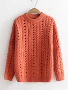 Romwe Cable Knit Pointelle Sweater