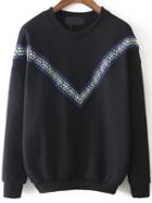 Romwe Long Sleeve Tribal Embroidered Sweatshirt