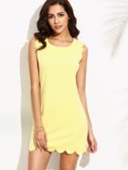 Romwe Yellow Scalloped Sleeveless Dress
