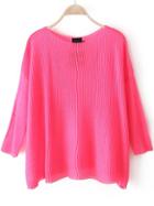 Romwe Round Neck Knit Loose Rose Red Sweater