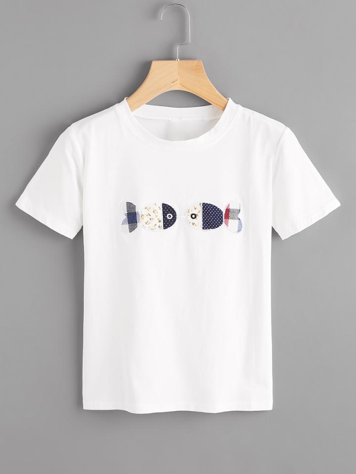 Romwe Fish Embroidered Tee