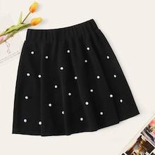 Romwe Elastic Waist Pearls Beaded Skirt