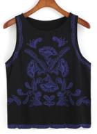 Romwe Round Neck Embroidered Tank Top