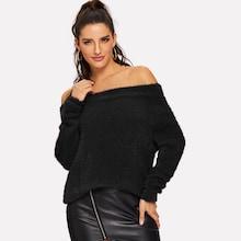 Romwe Off Shoulder Fuzzy Sweater
