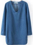 Romwe V Neck Bell Sleeve Denim Dress