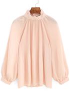 Romwe Ruffle Collar Lantern Sleeve Chiffon Pleated Shirt