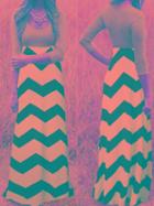 Romwe Scoop Neck Zig-zag Print Maxi Dress