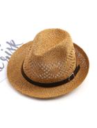 Romwe Hollow Straw Hat With Contrast Band