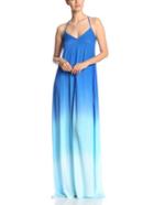 Romwe Blue Ombre Halter Cut Out Maxi Dress
