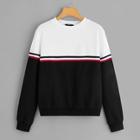 Romwe Stripe Tape Patched Two-tone Sweatshirt