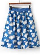 Romwe Elastic Waist Cloud Print Skirt