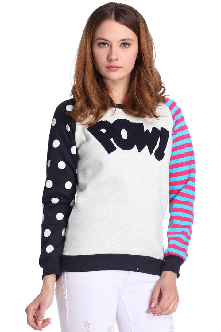 Romwe Romwe Color Block Pow! Appliqued Blue Sweatshirt