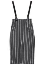 Romwe Strap Vertical Stripe Black Skirt