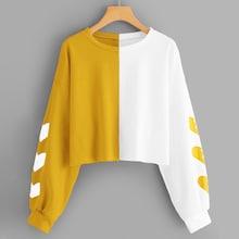 Romwe Heart Print Sleeve Colorblock Sweatshirt