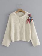 Romwe Flower Embroidery Chunky Sweater