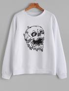 Romwe White Skull Print Casual Sweatshirt