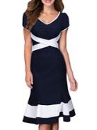 Romwe Color-block V Neck Bow Dress