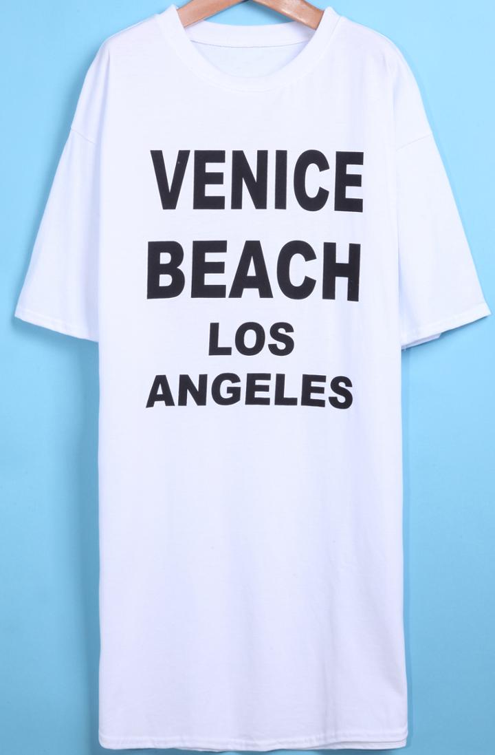 Romwe Venice Beach Print Long T-shirt