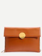 Romwe Camel Circle Lock Envelope Clutch Bag With Chain