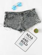 Romwe Lace Up Raw Hem Bleach Wash Hot Pants