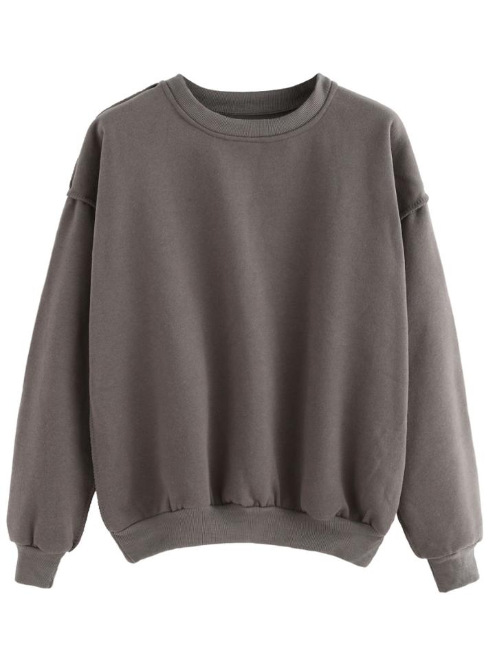 Romwe Grey Dropped Shoulder Seam Sweatshirt