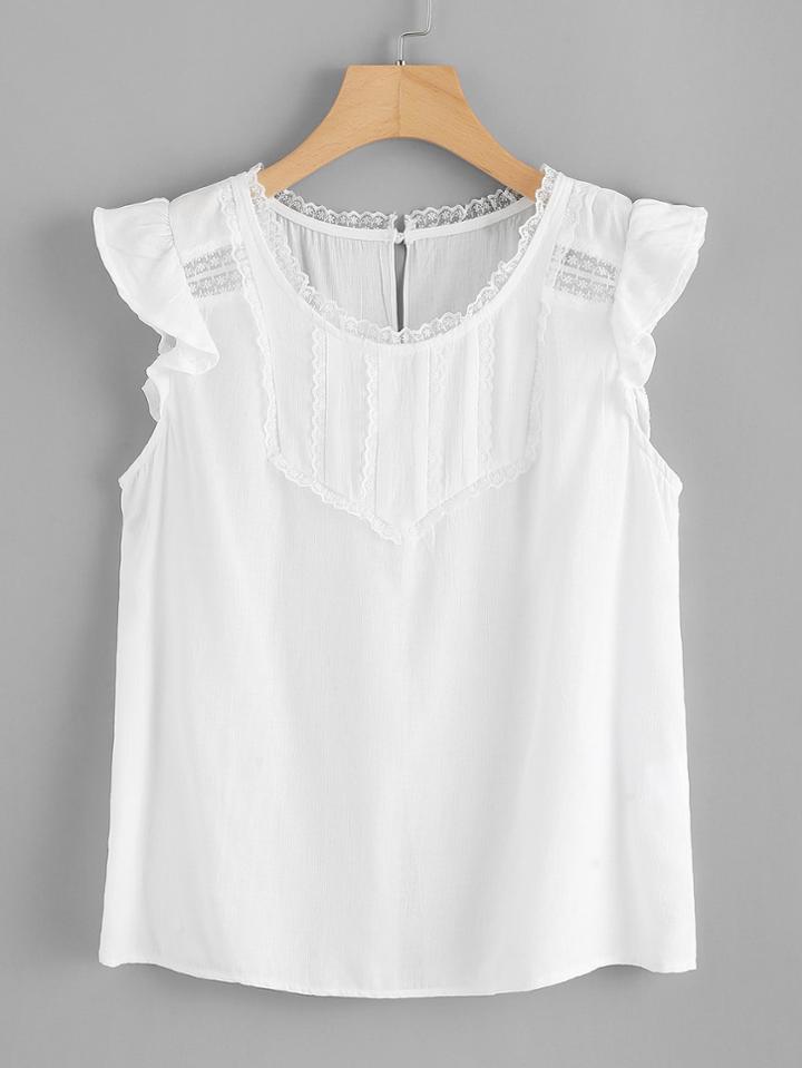 Romwe Lace Insert Ruffle Top
