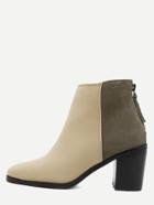 Romwe Color Block Pu Square Toe Back Zipper Chunky Ankle Boots