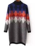 Romwe Polo Neck Geometric Print Sweater Dress