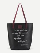 Romwe Letter Print Pu Tote Bag With Purse