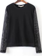 Romwe Black Contrast Sheer Mesh Long Sleeve Sweatshirt